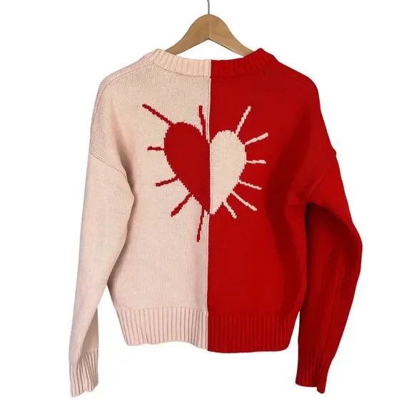 Kerri Rosenthal XOKR Sweater Red Pink Radiant Heart V-Neck Valentine's Size XS - Picture 3 of 11